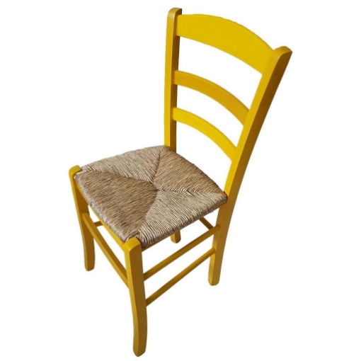 SEDIA PAESANA IN LEGNO CON SEDUTA IN PAGLIA E SCHIENALE ALTO 42X40X87H CM COLORE GIALLO