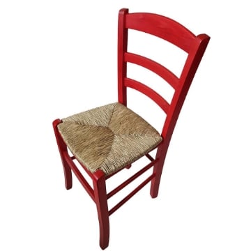 SEDIA PAESANA IN LEGNO CON SEDUTA IN PAGLIA E SCHIENALE ALTO 42X40X87H CM  COLORE ROSSO