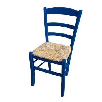 SEDIA PAESANA IN LEGNO CON SEDUTA IN PAGLIA E SCHIENALE ALTO 42X40X87H CM COLORE BLU