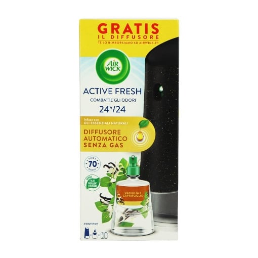 DEO AIR WICK DIFFUSORE AUTOMATICO + RICARICA CON OLI ESSENZIALI 228ML  FRAGRANZA VANIGLIA E CAPRIFOGLIO