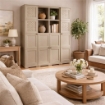 ARMADIO 4 ANTE TALPA 157X43X164 CM CON 4 RIPIANI E 16 VANI – MOBILE ALTO PER ZONA LIVING CON MODULI APERTI E ANTE DECORATE