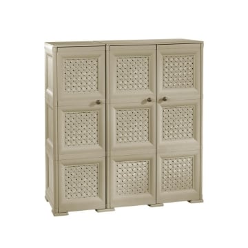 ARMADIO 3 ANTE TRAFIATO TAUPE 118X43X125 CM CON PUNTALI – MOBILE CONTENITORE ALTO SALVASPAZIO PER ZONA GIORNO E VERANDA