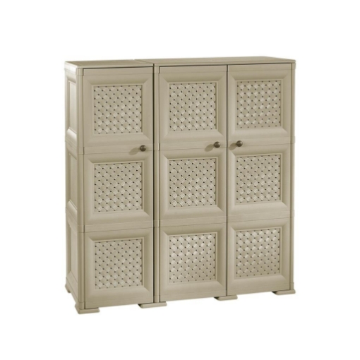 ARMADIO 3 ANTE TRAFIATO TAUPE 118X43X125 CM CON PUNTALI – MOBILE CONTENITORE ALTO SALVASPAZIO PER ZONA GIORNO E VERANDA