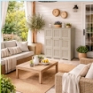 ARMADIO 3 ANTE TRAFIATO TAUPE 118X43X125 CM CON PUNTALI – MOBILE CONTENITORE ALTO SALVASPAZIO PER ZONA GIORNO E VERANDA