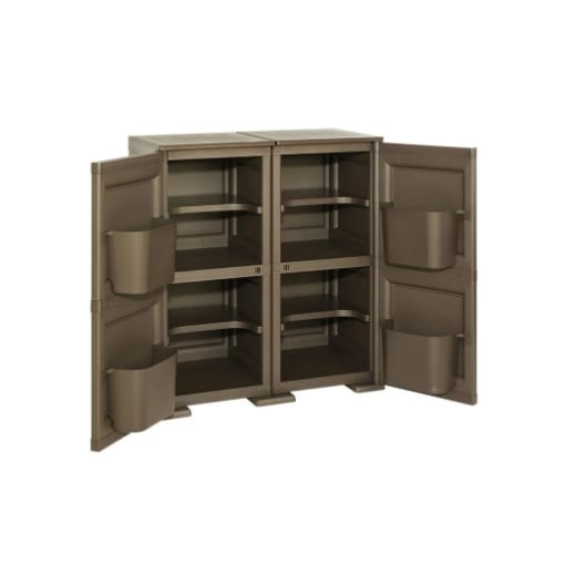 ARMADIO MULTIUSO 2 ANTE WENGÉ 79X43X85,5 CM CON 4 TASCHE LATERALI – CONTENITORE SALVASPAZIO PER INGRESSO E ORGANIZZAZIONE ZONA LIVING