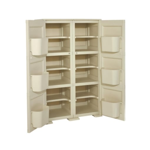 MOBILE MULTIUSO 2 ANTE ANGORA 79X43X125 CM CON 3 MODULI E 6 TASCHE LATERALI – ARMADIO ORGANIZZATORE VERTICALE CON RIPIANI E ANTE LISCE