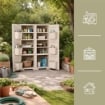 MOBILE MULTIUSO 2 ANTE ANGORA 79X43X125 CM CON 3 MODULI E 6 TASCHE LATERALI – ARMADIO ORGANIZZATORE VERTICALE CON RIPIANI E ANTE LISCE