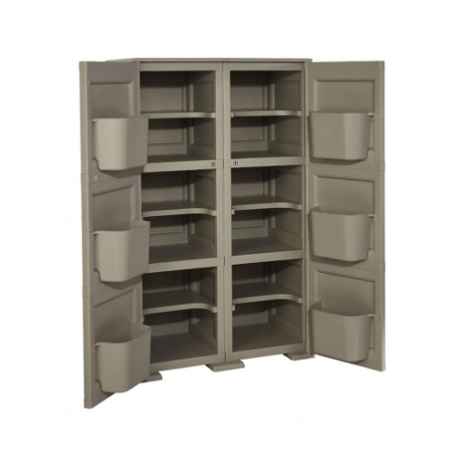 MOBILE MULTIUSO 2 ANTE TAUPE 79X43X125 CM CON 3 MODULI E 6 TASCHE LATERALI – ARMADIO ORGANIZZATORE VERTICALE PER LAVANDERIA E RIPOSTIGLIO