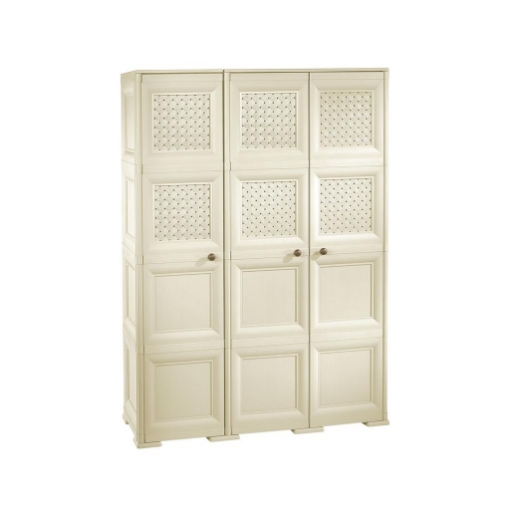 ARMADIO 3 ANTE ANGORA 118X43X164 CM CON PUNTALI, ANTE TRAFORATE E VANO PORTASCOPA – MOBILE ALTO ORGANIZZAZIONE CASA PER INGRESSO E LAVANDERIA