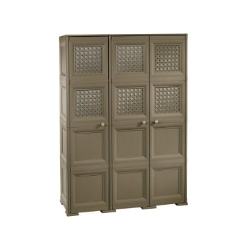 ARMADIO 3 ANTE WENGÉ 118X43X164 CM CON PUNTALI, ANTE TRAFORATE E VANO PORTASCOPA – MOBILE ALTO ORGANIZZATORE PER INGRESSO E RIPOSTIGLIO