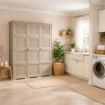 ARMADIO 3 ANTE TALPA 118X43X164 CM CON PUNTALI, ANTE EFFETTO LEGNO E TRAFORATE – MOBILE ALTO ORGANIZZAZIONE CASA PER ZONA GIORNO E VERANDA