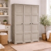 ARMADIO 3 ANTE TAUPE 118X43X164 CM CON PUNTALI E VANO PORTASCOPA – MOBILE ALTO ORGANIZZAZIONE CASA PER INGRESSO E LAVANDERIA