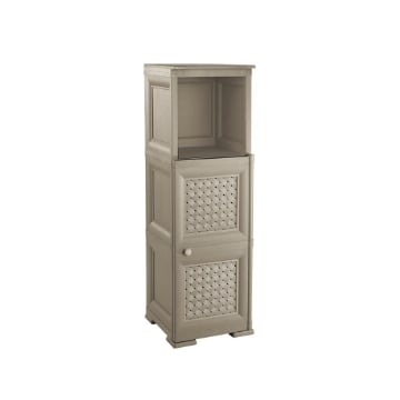 MOBILE 2 MODULI TAUPE 40X43X125 CM CON ANTE TRAFORATE E 1 MODULO SCAFFALE – CONTENITORE VERTICALE ORGANIZZAZIONE CASA PER INGRESSO E ZONA GIORNO