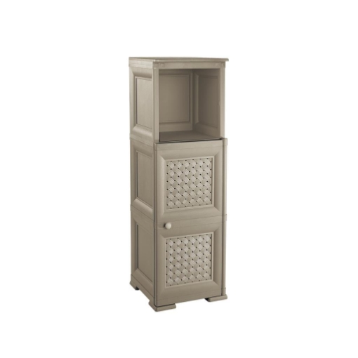 MOBILE 2 MODULI TAUPE 40X43X125 CM CON ANTE TRAFORATE E 1 MODULO SCAFFALE – CONTENITORE VERTICALE ORGANIZZAZIONE CASA PER INGRESSO E ZONA GIORNO
