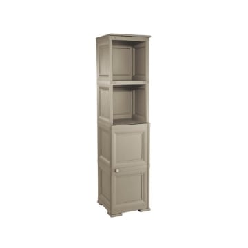 MOBILE BAGNO SALVASPAZIO 4 MODULI TAUPE 40X43X164 CM CON ANTA EFFETTO LEGNO E RIPIANI A VISTA – MOBILE CONTENITORE VERTICALE PER ARREDO BAGNO