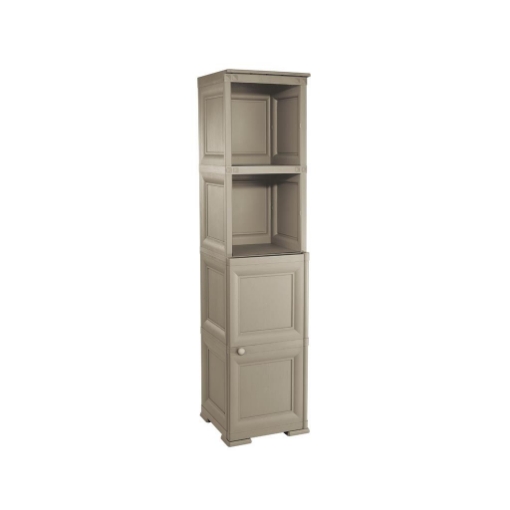 MOBILE BAGNO SALVASPAZIO 4 MODULI TAUPE 40X43X164 CM CON ANTA EFFETTO LEGNO E RIPIANI A VISTA – MOBILE CONTENITORE VERTICALE PER ARREDO BAGNO