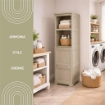 MOBILE BAGNO SALVASPAZIO 4 MODULI TAUPE 40X43X164 CM CON ANTA EFFETTO LEGNO E RIPIANI A VISTA – MOBILE CONTENITORE VERTICALE PER ARREDO BAGNO