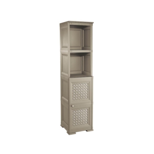 MOBILE 4 MODULI 40X43X164 CM TAUPE CON ANTE TRAFORATE E 2 VANI A GIORNO – LIBRERIA CONTENITORE VERTICALE DESIGN PER ZONA LIVING