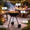 BARBECUE A CARBONE CON RUOTE MANIGLIE E PIANO APPOGGIO COLORE NERO 44X70 CM 