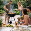 BARBECUE A CARBONE CON RUOTE MANIGLIE E PIANO APPOGGIO COLORE NERO 44X70 CM 