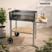 BARBECUE RETTANGOLARE CON RIPIANI IN LEGNO E RUOTE PER SPOSTAMENTO STRUTTURA IN ACCIAIO GRIGIA 100X40X90 CM 