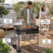BARBECUE RETTANGOLARE CON RIPIANI IN LEGNO E RUOTE PER SPOSTAMENTO STRUTTURA IN ACCIAIO GRIGIA 100X40X90 CM 