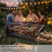 BARBECUE RETTANGOLARE CON RIPIANI IN LEGNO E RUOTE PER SPOSTAMENTO STRUTTURA IN ACCIAIO GRIGIA 100X40X90 CM 