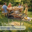 BARBECUE RETTANGOLARE CON RIPIANI IN LEGNO E RUOTE PER SPOSTAMENTO STRUTTURA IN ACCIAIO GRIGIA 100X40X90 CM 