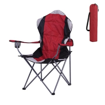 SEDIA DA CAMPING IN TESSUTO ROSSO CON CHIUSURA A FISARMONICA POGGIOLI E PORTA BEVANDE  60X90X105 CM