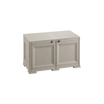 ARMADIO BASSO TAUPE 79X43X46 CM CON ANTA EFFETTO LEGNO – MOBILE COMPATTO PER ZONA LIVING E ORGANIZZAZIONE SPAZI