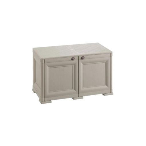 ARMADIO BASSO TAUPE 79X43X46 CM CON ANTA EFFETTO LEGNO – MOBILE COMPATTO PER ZONA LIVING E ORGANIZZAZIONE SPAZI