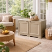 ARMADIO BASSO TAUPE 79X43X46 CM CON ANTA EFFETTO LEGNO – MOBILE COMPATTO PER ZONA LIVING E ORGANIZZAZIONE SPAZI