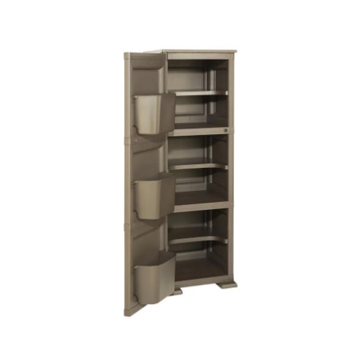 ARMADIO A COLONNA MULTIUSO WENGÉ 40X43X125 CM CON 3 MODULI, 3 TASCHE LATERALI E ANTA LISCIA – MOBILE VERTICALE SALVASPAZIO PER ORGANIZZAZIONE CASA