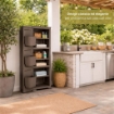 ARMADIO A COLONNA MULTIUSO WENGÉ 40X43X125 CM CON 3 MODULI, 3 TASCHE LATERALI E ANTA LISCIA – MOBILE VERTICALE SALVASPAZIO PER ORGANIZZAZIONE CASA