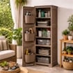 ARMADIO A COLONNA MULTIUSO WENGÉ 40X43X125 CM CON 3 MODULI, 3 TASCHE LATERALI E ANTA LISCIA – MOBILE VERTICALE SALVASPAZIO PER ORGANIZZAZIONE CASA