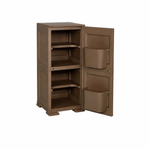 MOBILE MULTIUSO 1 ANTA WENGÉ 40X43X85,5 CM CON 2 MODULI E TASCHE LATERALI – CONTENITORE VERTICALE ORGANIZZAZIONE CASA PER INGRESSO E ZONA GIORNO