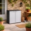 ARMADIO DA ESTERNO COPERTO 2 ANTE NERO/GRIGIO 30(53)X44,7X88 CM CON 3 VANI INTERNI – MOBILE COMPATTO ORGANIZZAZIONE BALCONE E RIPOSTIGLIO