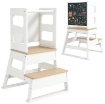 TORRE MONTESSORIANA PER BAMBINI CON LAVAGNA E RINGHIERA, IN LEGNO, 55X52.5X87.5 CM, BIANCO E COLOR LEGNO