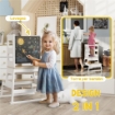 TORRE MONTESSORIANA PER BAMBINI CON LAVAGNA E RINGHIERA, IN LEGNO, 55X52.5X87.5 CM, BIANCO E COLOR LEGNO