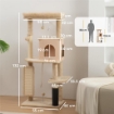 ALBERO PER GATTI MULTILIVELLO ALTO 132 CM CON CASETTA, LETTINO, PALI TIRAGRAFFI, SPAZZOLA E PALLINA, BEIGE