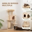 ALBERO PER GATTI MULTILIVELLO ALTO 104 CM CON CASETTA, LETTINO, PALI TIRAGRAFFI, SPAZZOLA E PALLINA, BEIGE