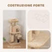 ALBERO PER GATTI MULTILIVELLO ALTO 104 CM CON CASETTA, LETTINO, PALI TIRAGRAFFI, SPAZZOLA E PALLINA, BEIGE