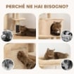 ALBERO PER GATTI MULTILIVELLO ALTO 104 CM CON CASETTA, LETTINO, PALI TIRAGRAFFI, SPAZZOLA E PALLINA, BEIGE