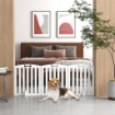 CANCELLINO PER CANI PIEGHEVOLE A 3 PANNELLI CON 2 SUPPORTI, IN LEGNO BIANCO, 155X30X61 CM