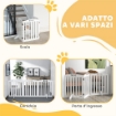 CANCELLINO PER CANI PIEGHEVOLE A 3 PANNELLI CON 2 SUPPORTI, IN LEGNO BIANCO, 155X30X61 CM
