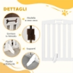 CANCELLINO PER CANI PIEGHEVOLE A 3 PANNELLI CON 2 SUPPORTI, IN LEGNO BIANCO, 155X30X61 CM