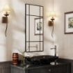 SPECCHIO DA PARETE STILE FINESTRA CON MONTAGGIO VERTICALE E ORIZZONTALE, 110X50CM, NERO