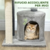 ALBERO PER GATTI MULTILIVELLO ALTO 103 CM CON PALI TIRAGRAFFI IN SISAL, CASETTA E PALLINA IN PELUCHE, GRIGIO