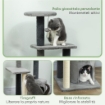 ALBERO PER GATTI MULTILIVELLO ALTO 103 CM CON PALI TIRAGRAFFI IN SISAL, CASETTA E PALLINA IN PELUCHE, GRIGIO