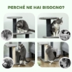 ALBERO PER GATTI MULTILIVELLO ALTO 103 CM CON PALI TIRAGRAFFI IN SISAL, CASETTA E PALLINA IN PELUCHE, GRIGIO